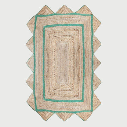 Geometric Hand Braded Beige Green Living Room Jute Rug - Indian Rug Store