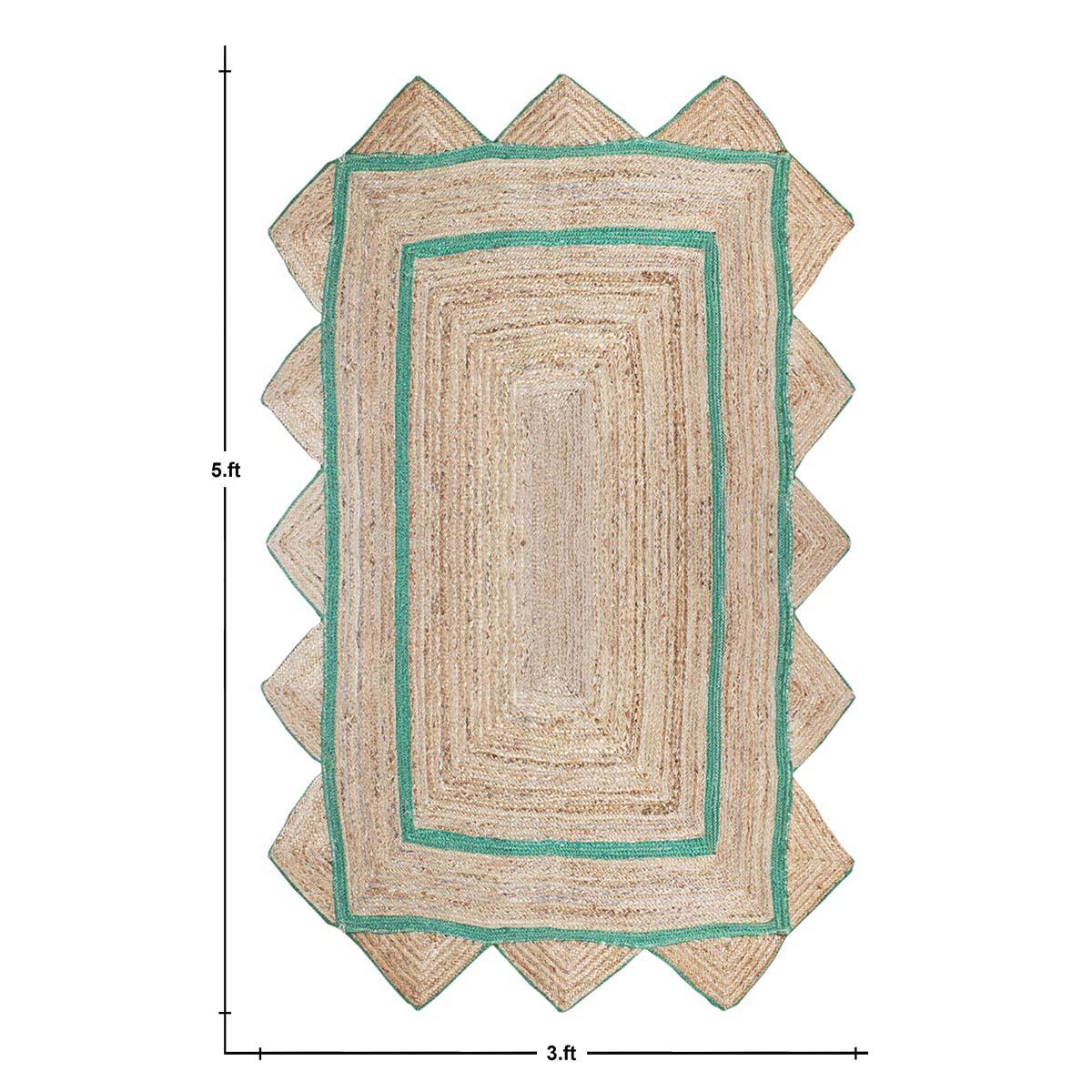 Geometric Hand Braded Beige Green Living Room Jute Rug - Indian Rug Store