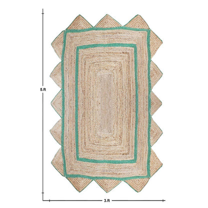 Geometric Hand Braded Beige Green Living Room Jute Rug - Indian Rug Store