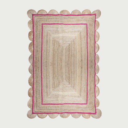 Geometric Hand Braded Beige Pink Dining Hall Jute Rug - Indian Rug Store