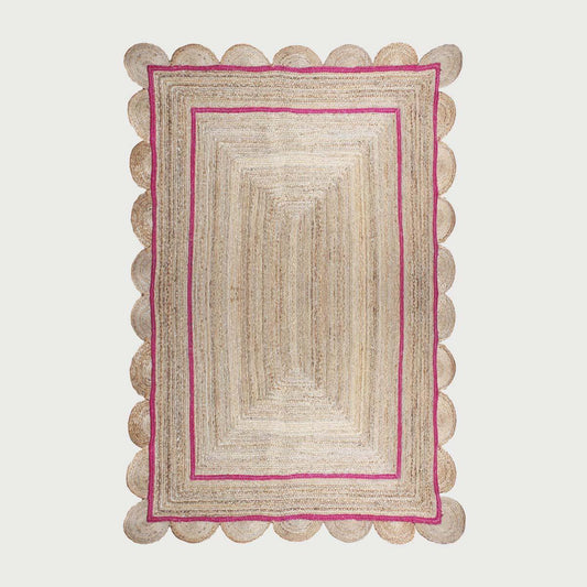 Geometric Hand Braded Beige Pink Dining Hall Jute Rug - Indian Rug Store