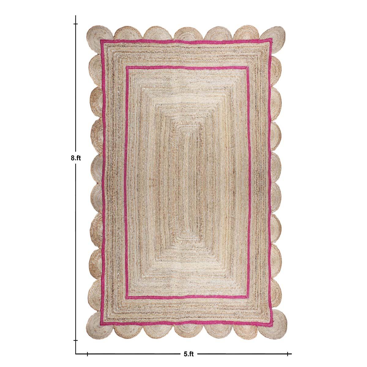 Geometric Hand Braded Beige Pink Dining Hall Jute Rug - Indian Rug Store