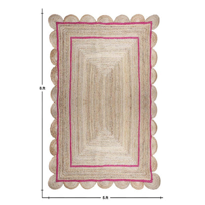 Geometric Hand Braded Beige Pink Dining Hall Jute Rug - Indian Rug Store