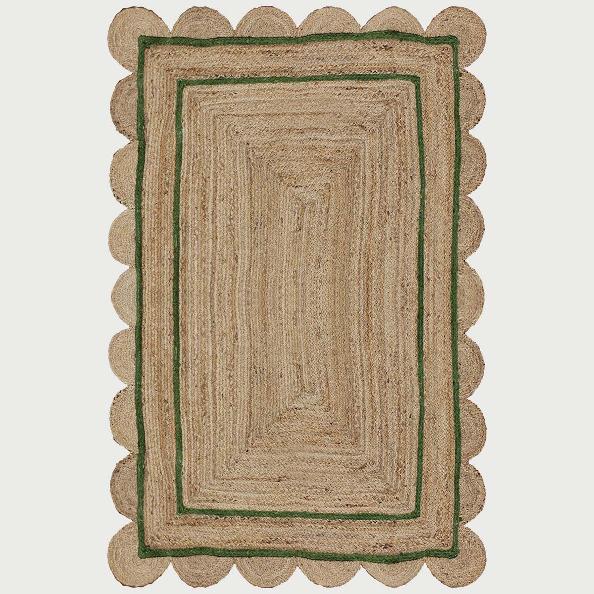 Geometric Hand Braded Beige Green Home Decor Jute Rug - Indian Rug Store