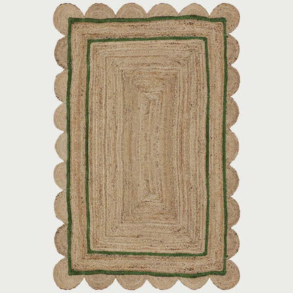 Geometric Hand Braded Beige Green Home Decor Jute Rug - Indian Rug Store