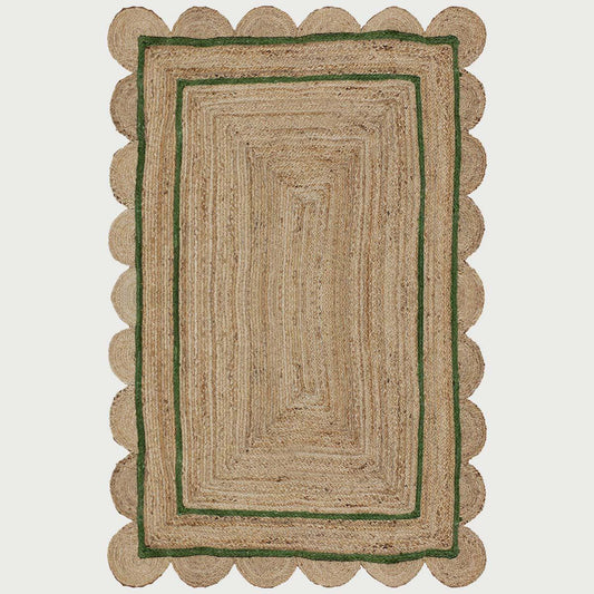 Geometric Hand Braded Beige Green Home Decor Jute Rug - Indian Rug Store