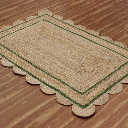 Geometric Hand Braded Beige Green Home Decor Jute Rug - Indian Rug Store