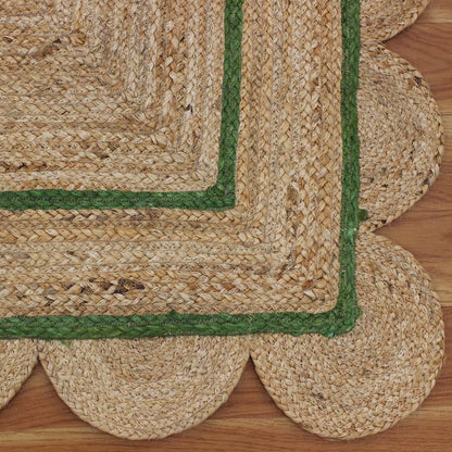 Geometric Hand Braded Beige Green Home Decor Jute Rug - Indian Rug Store