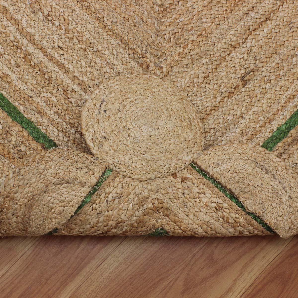 Geometric Hand Braded Beige Green Home Decor Jute Rug - Indian Rug Store