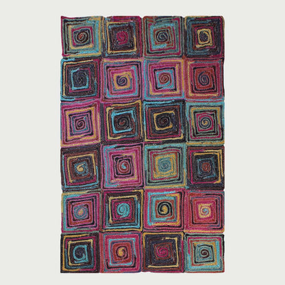 Geometric Hand Braded Multicolor Farmhouse Jute Rug - Indian Rug Store