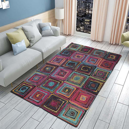 Geometric Hand Braded Multicolor Farmhouse Jute Rug - Indian Rug Store