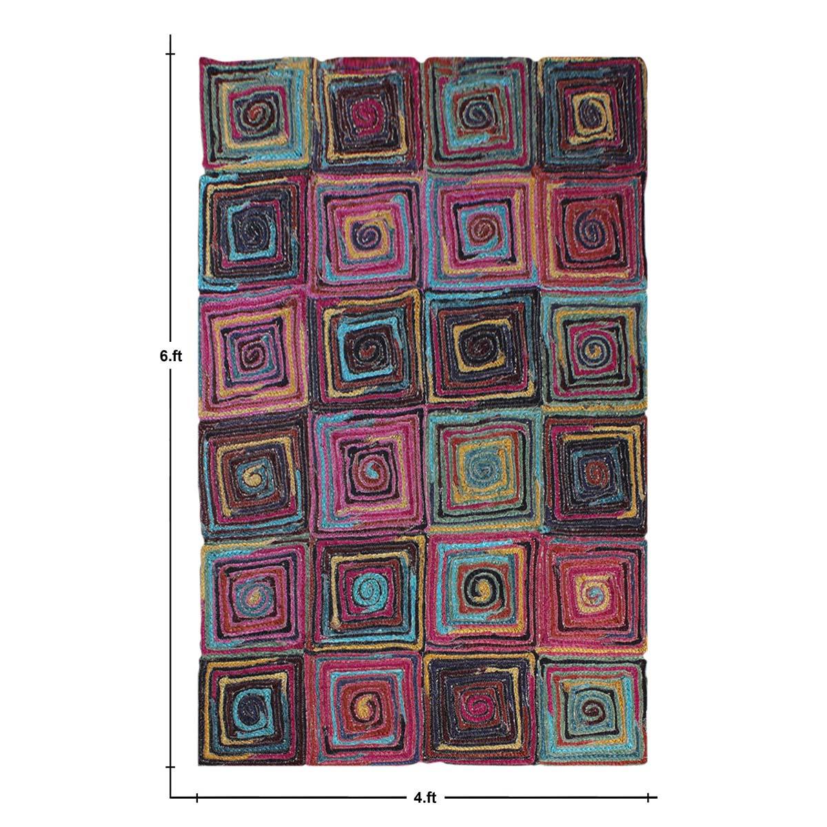 Geometric Hand Braded Multicolor Farmhouse Jute Rug - Indian Rug Store