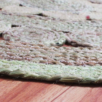 Hand Braided Beige Green Home Decor Geometrical Jute Rug - Indian Rug Store