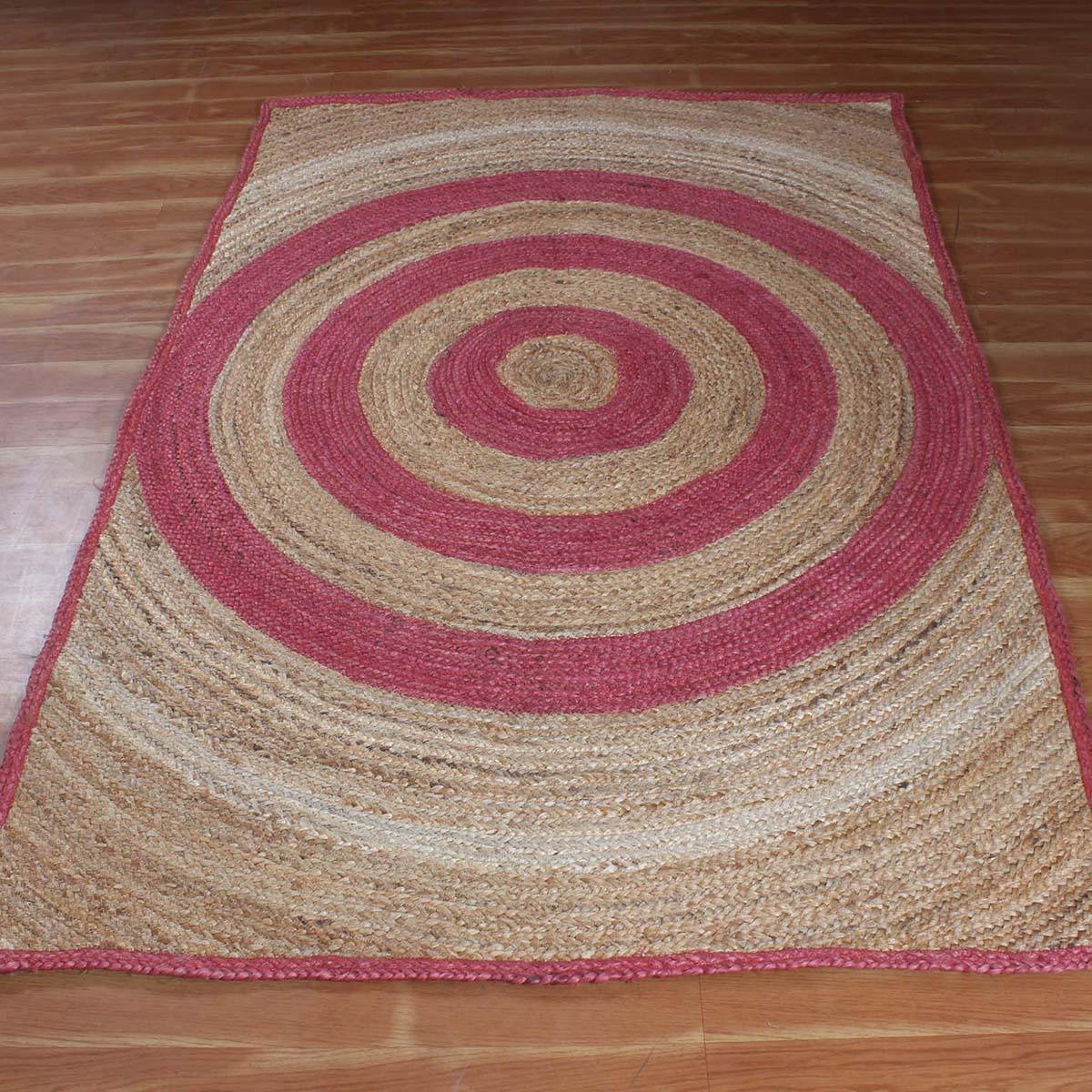 Hand Braided Geometric Beige Pink Home Decor Jute Rug - Indian Rug Store