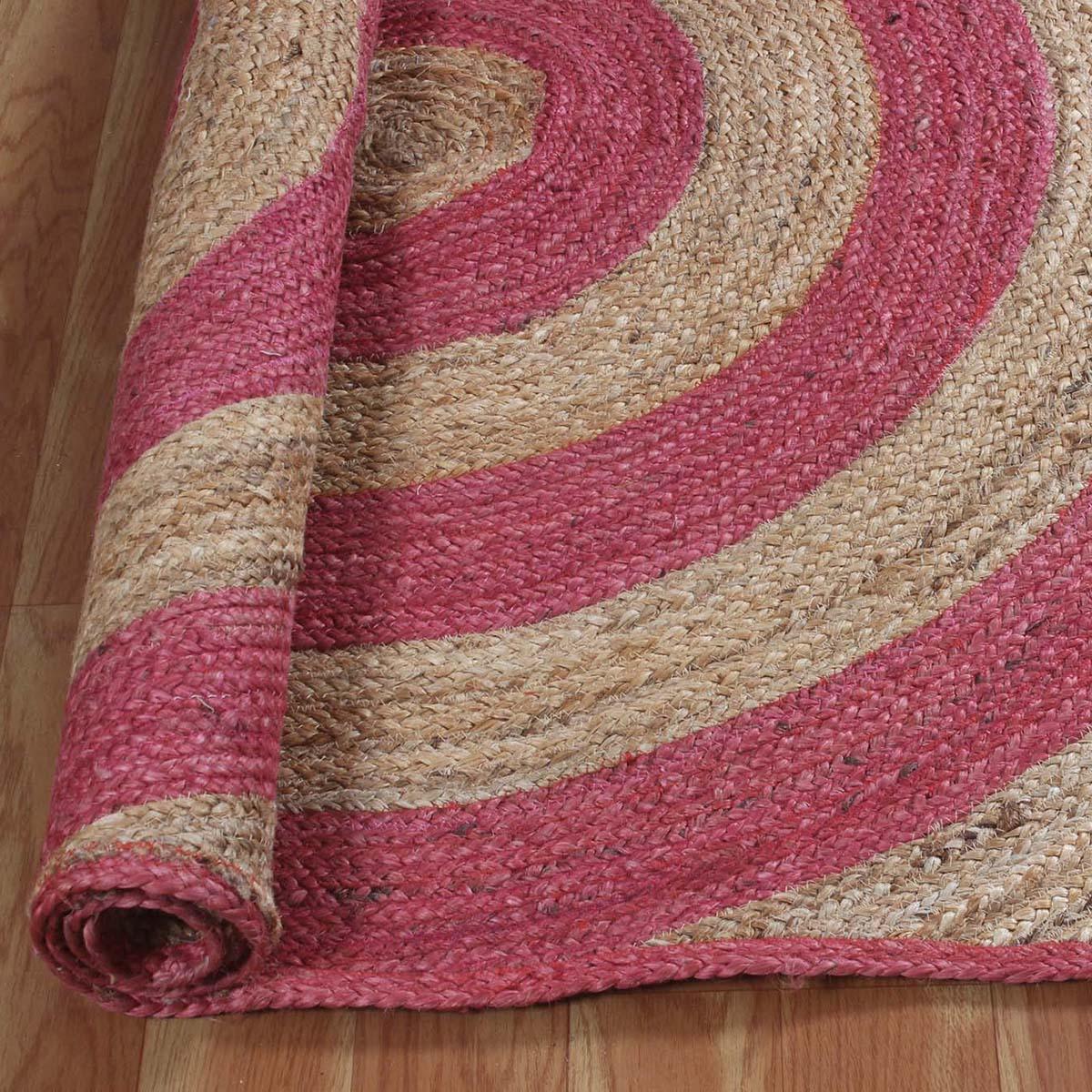 Hand Braided Geometric Beige Pink Home Decor Jute Rug - Indian Rug Store