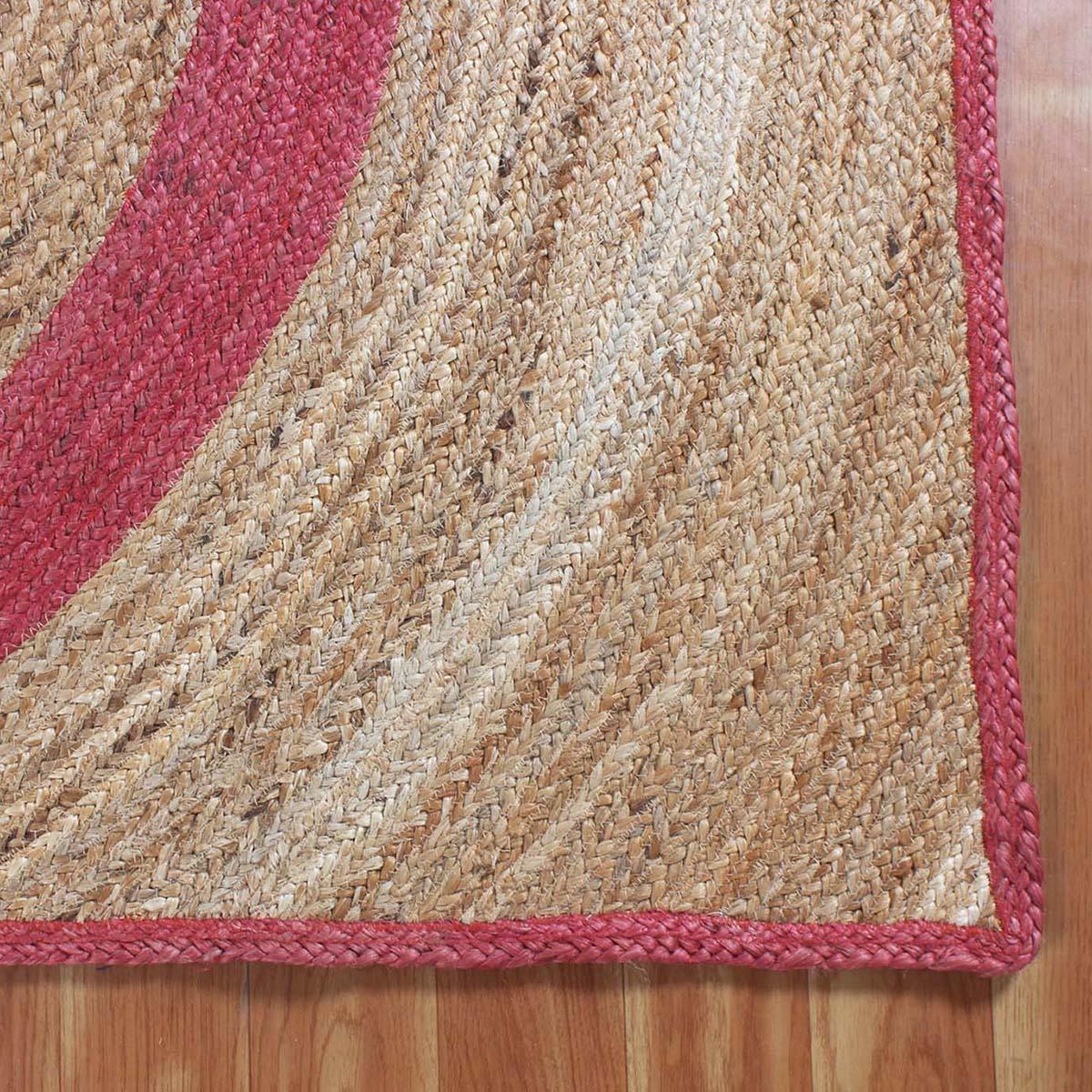 Hand Braided Geometric Beige Pink Home Decor Jute Rug - Indian Rug Store