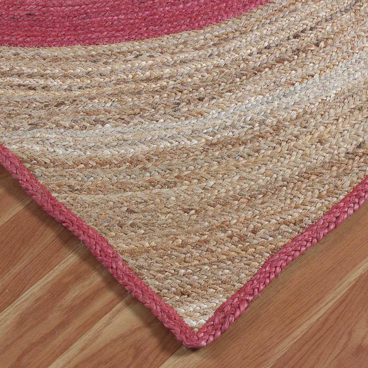 Hand Braided Geometric Beige Pink Home Decor Jute Rug - Indian Rug Store