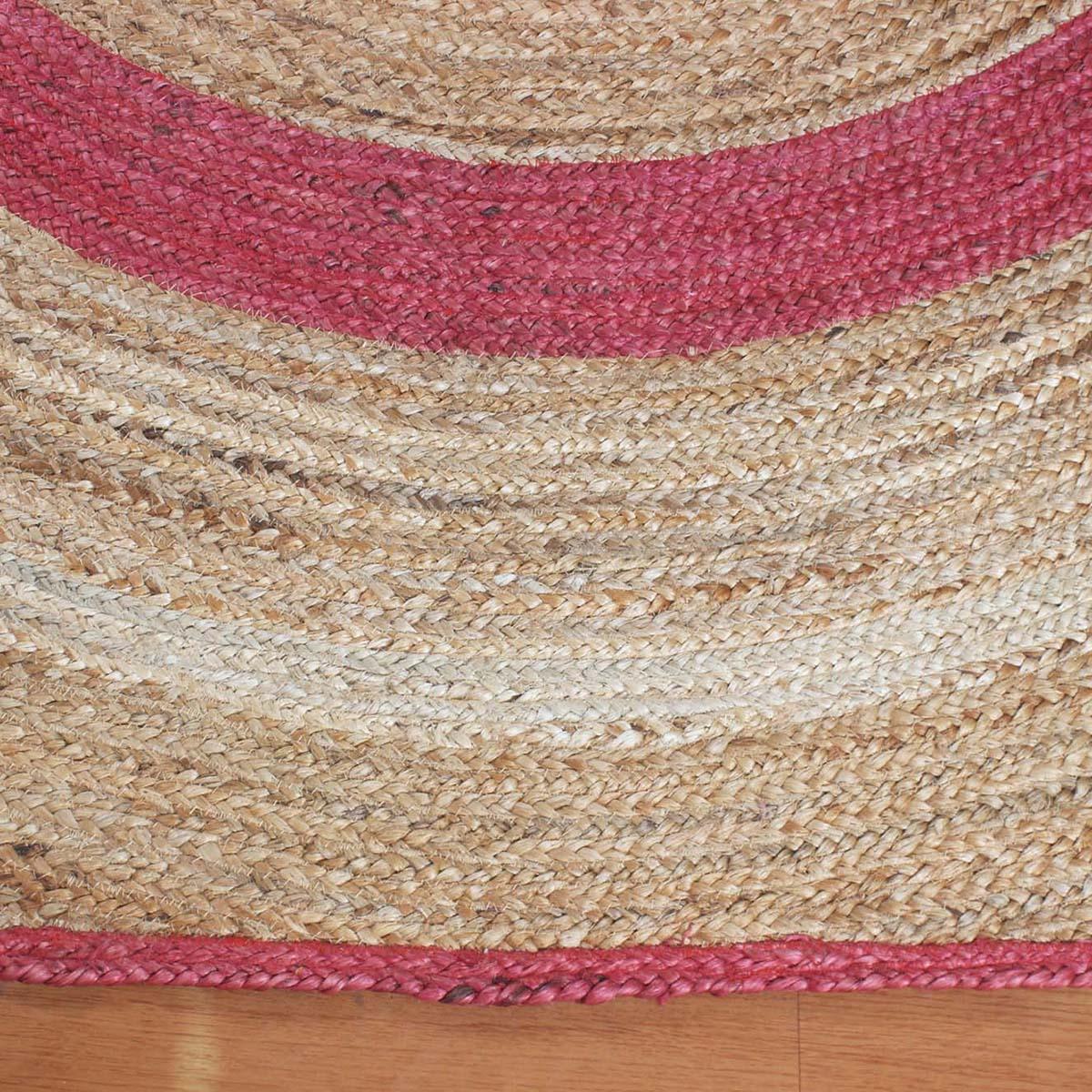 Hand Braided Geometric Beige Pink Home Decor Jute Rug - Indian Rug Store