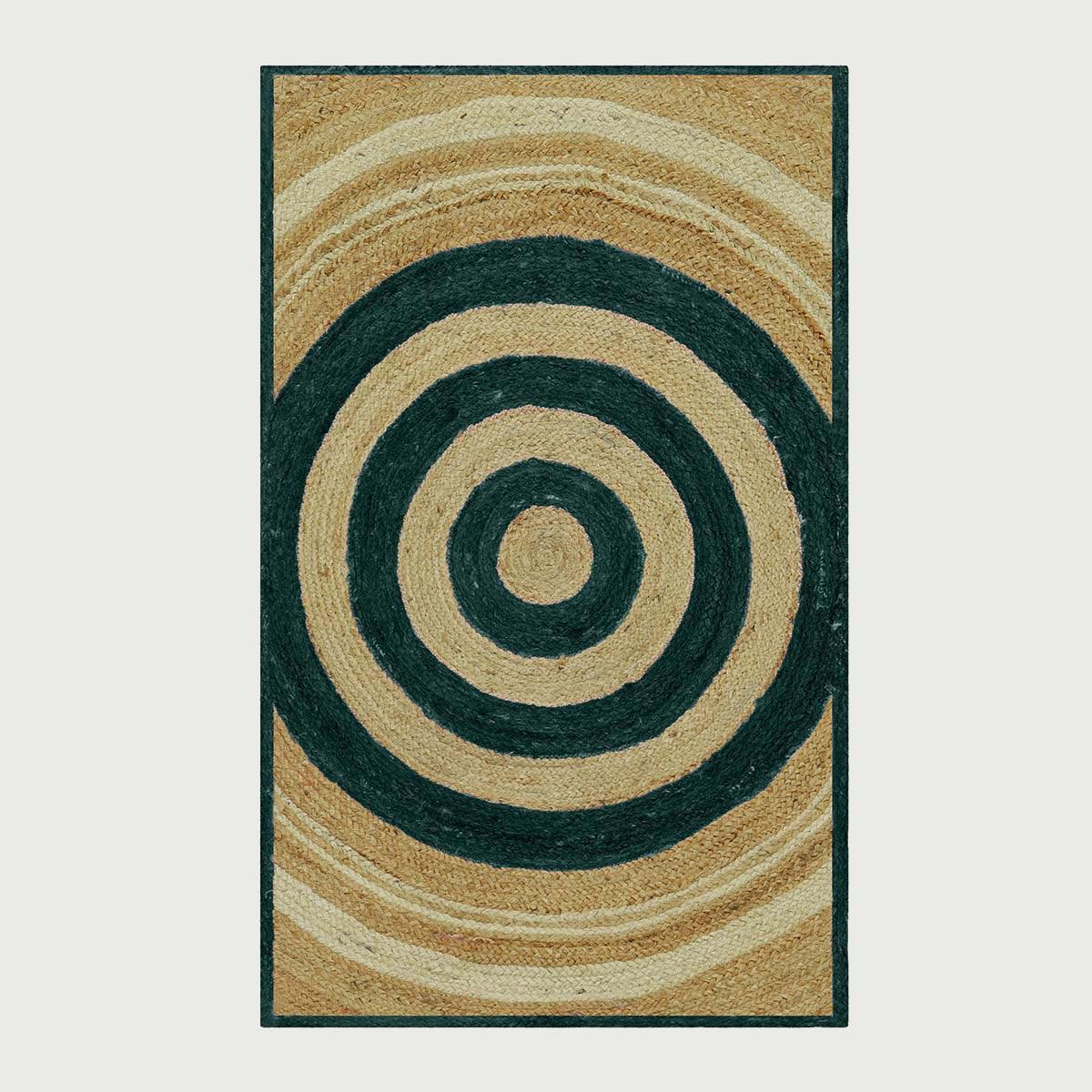 Geometric Hand Braided Beige Green Hallway Runner Jute Rug - Indian Rug Store