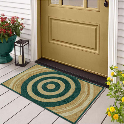 Geometric Hand Braided Beige Green Hallway Runner Jute Rug - Indian Rug Store