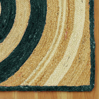 Geometric Hand Braided Beige Green Hallway Runner Jute Rug - Indian Rug Store