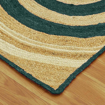 Geometric Hand Braided Beige Green Hallway Runner Jute Rug - Indian Rug Store