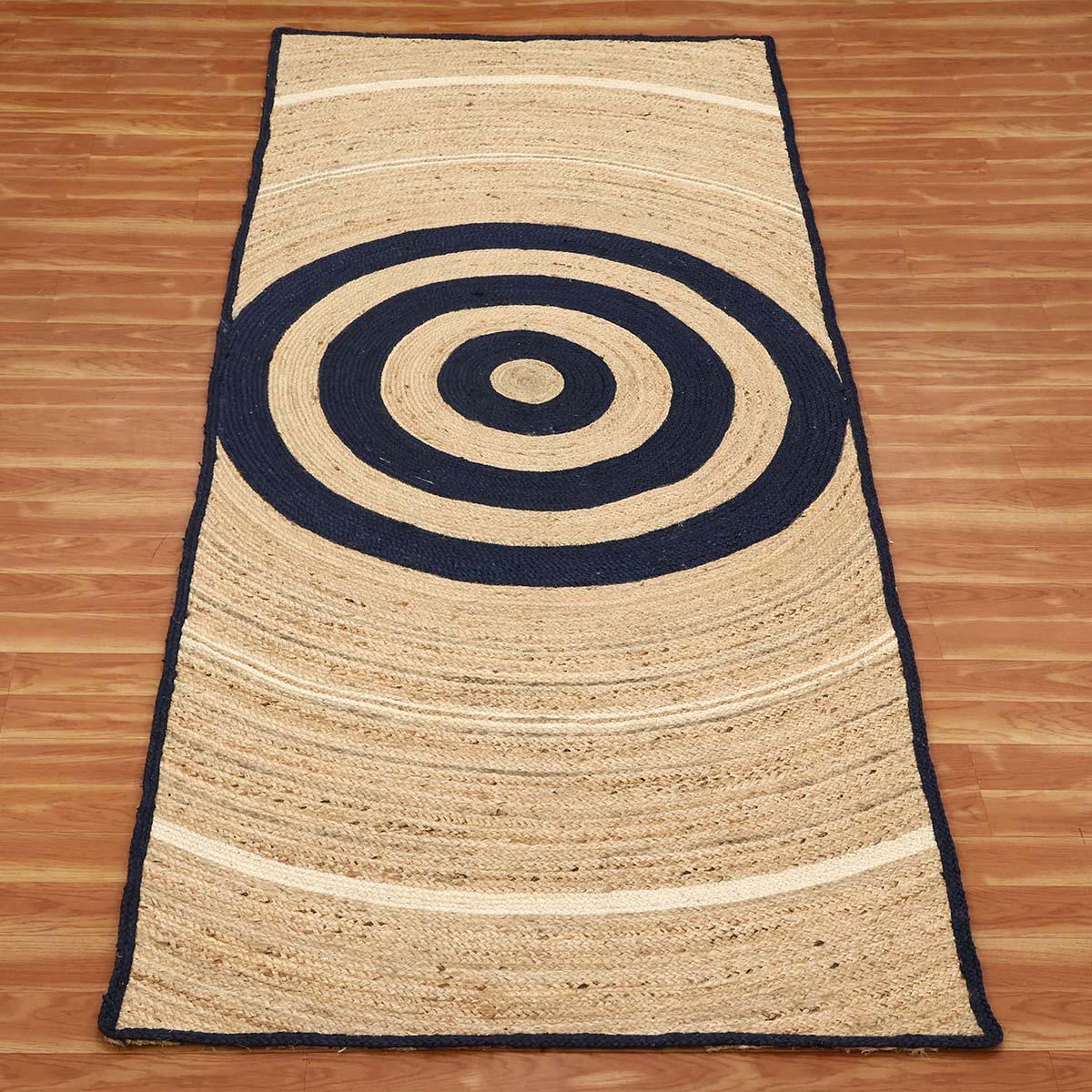 Hand Braided Geometric Beige Blue Farmhouse Jute Rug - Indian Rug Store