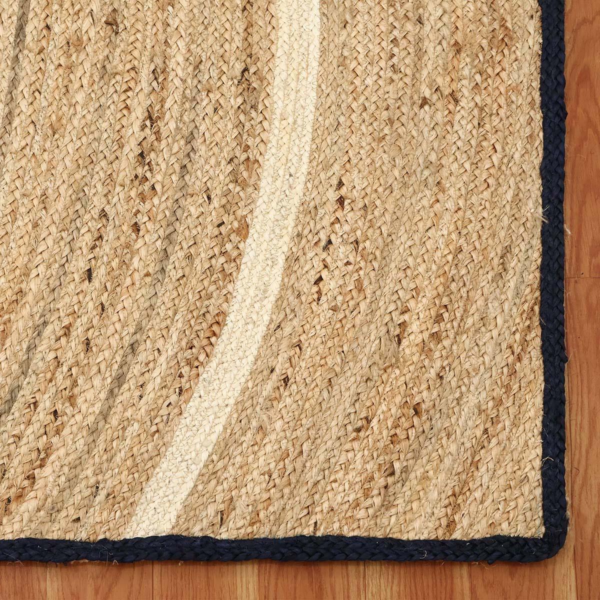 Hand Braided Geometric Beige Blue Farmhouse Jute Rug - Indian Rug Store