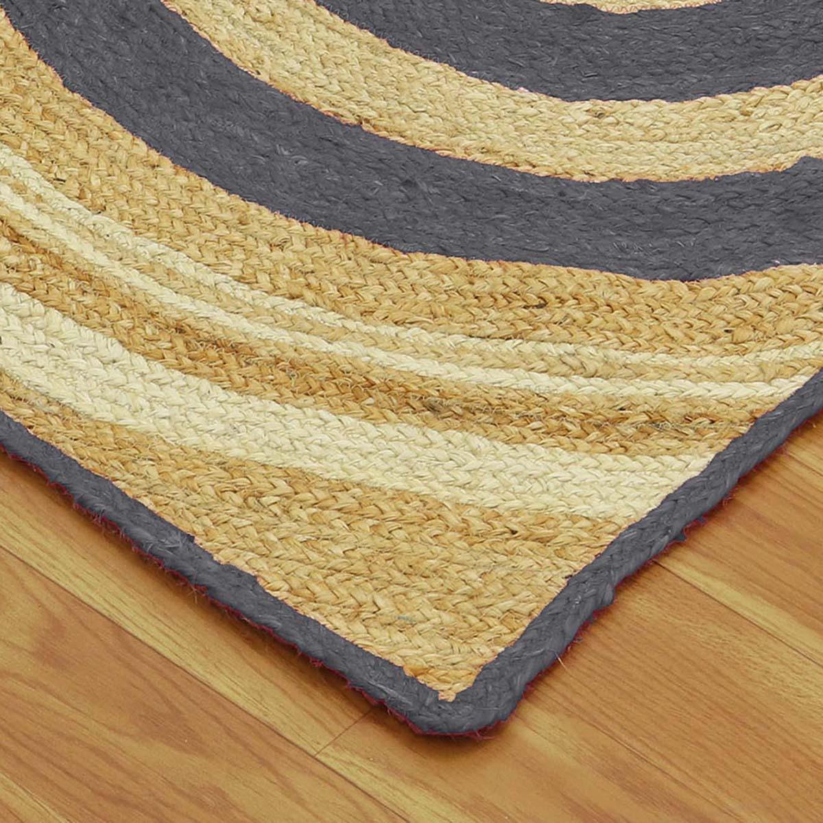 Hand Braided Geeometric Beige Gray Hallway Runner Jute Rug - Indian Rug Store