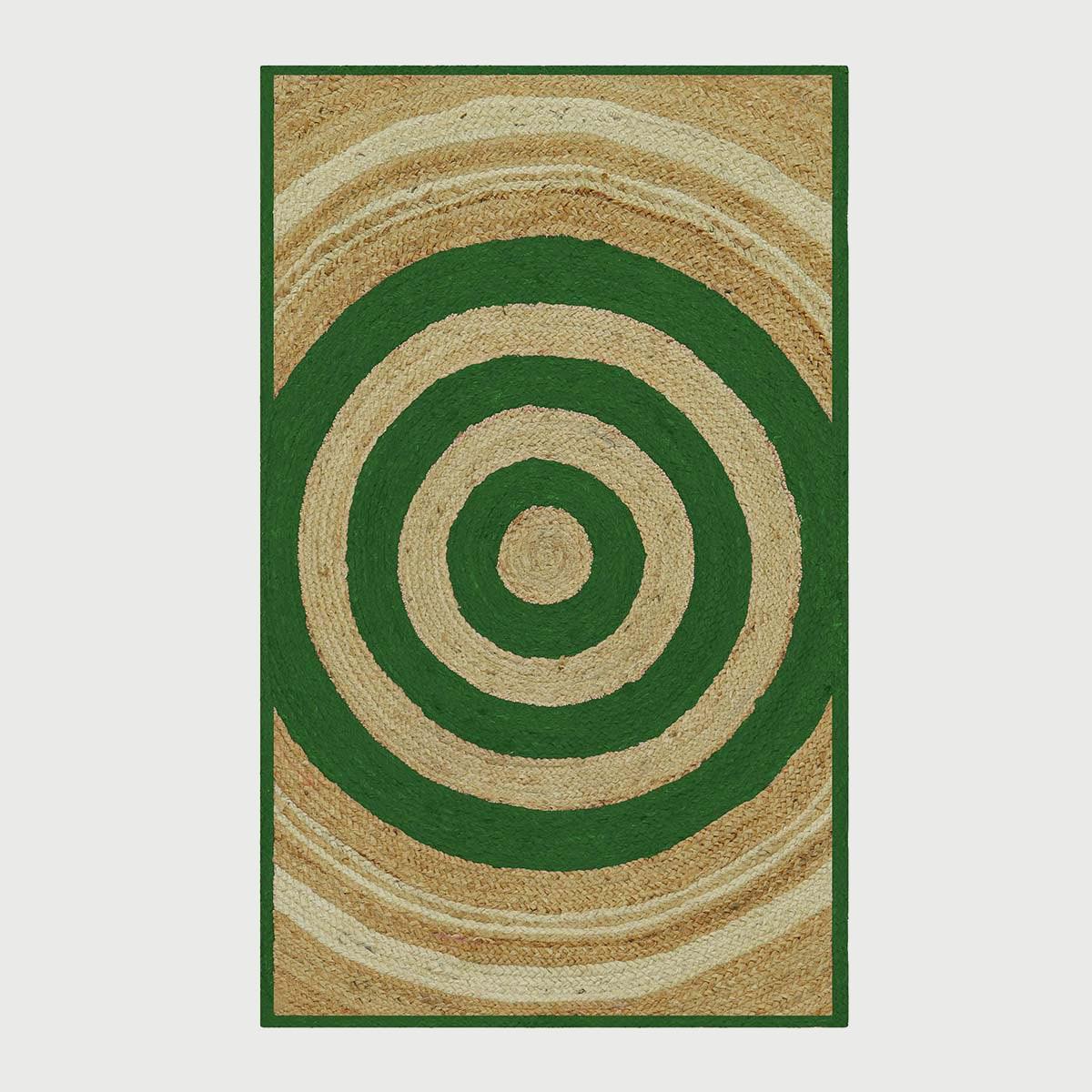 Geometric Hand Braded Beige Green Living Area Jute Rug - Indian Rug Store