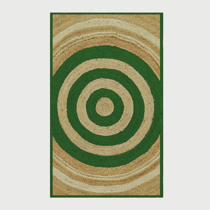 Geometric Hand Braded Beige Green Living Area Jute Rug - Indian Rug Store