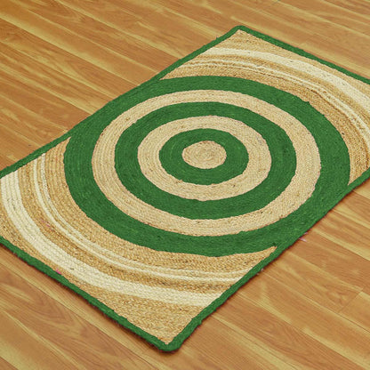 Geometric Hand Braded Beige Green Living Area Jute Rug - Indian Rug Store