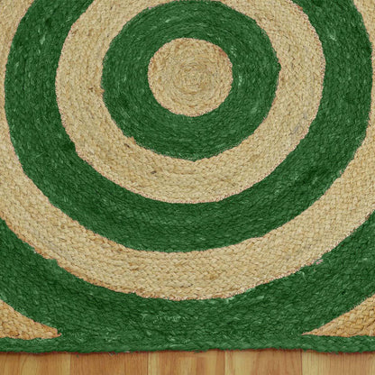 Geometric Hand Braded Beige Green Living Area Jute Rug - Indian Rug Store