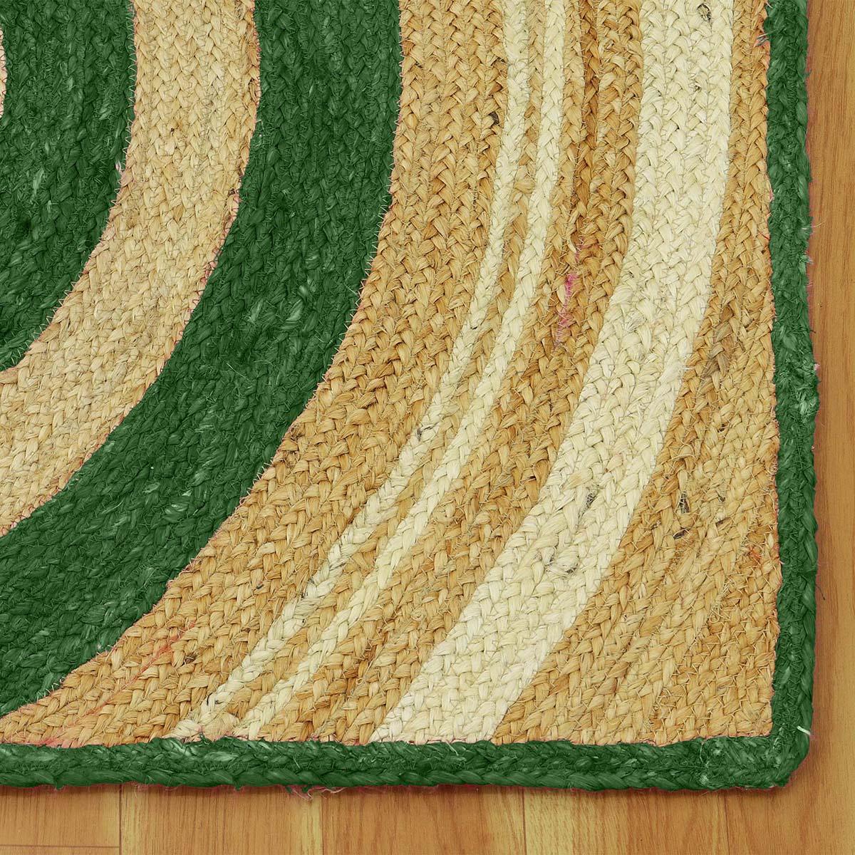 Geometric Hand Braded Beige Green Living Area Jute Rug - Indian Rug Store