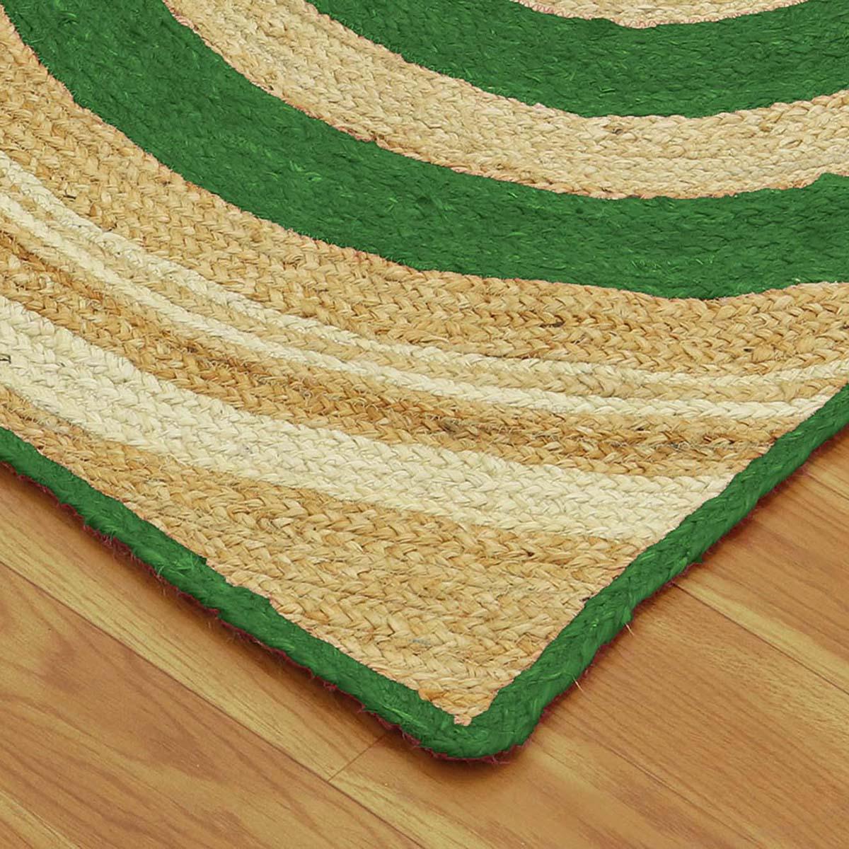 Geometric Hand Braded Beige Green Living Area Jute Rug - Indian Rug Store