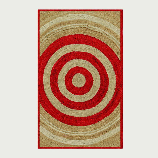 Hand Braide Striped Beige Red Interior Decor Jute Rug - Indian Rug Store