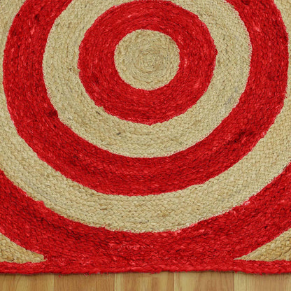 Hand Braide Striped Beige Red Interior Decor Jute Rug - Indian Rug Store