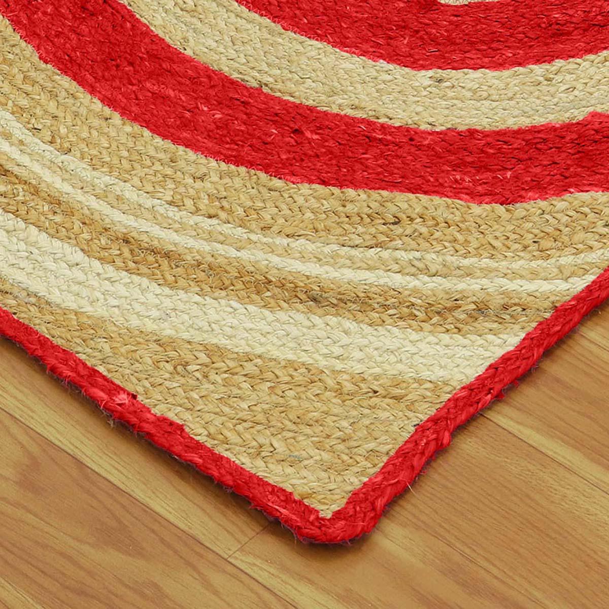 Hand Braide Striped Beige Red Interior Decor Jute Rug - Indian Rug Store