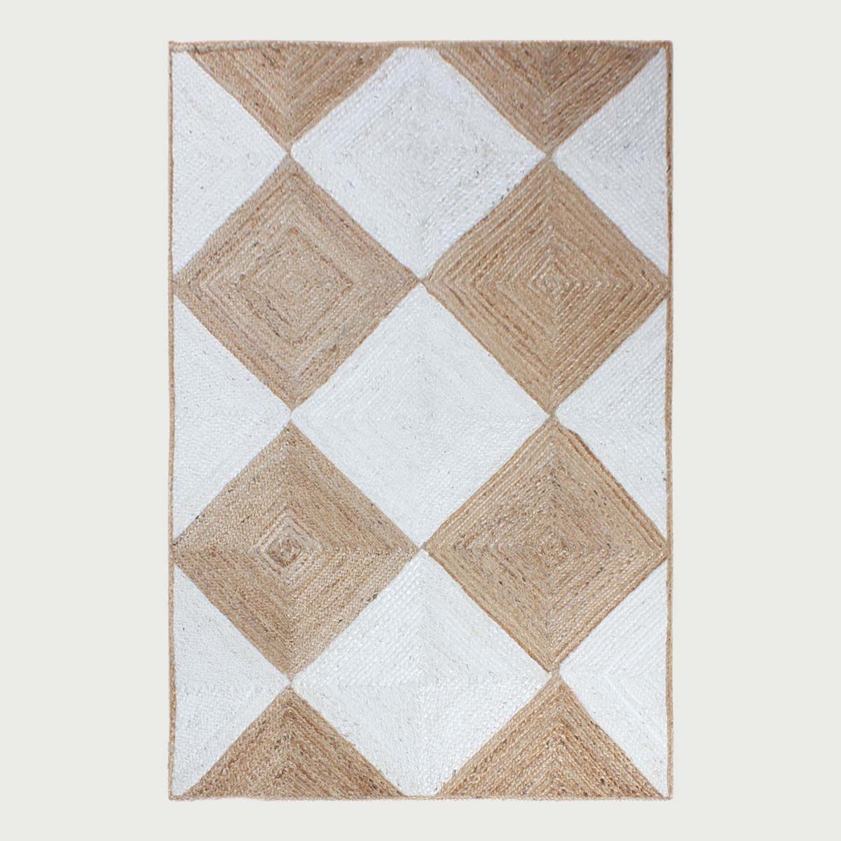 Hand Braided Geometric Beige White Bedroom Decor Jute Rug - Indian Rug Store