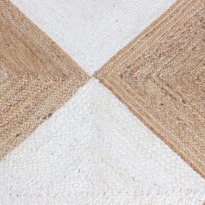 Hand Braided Geometric Beige White Bedroom Decor Jute Rug - Indian Rug Store