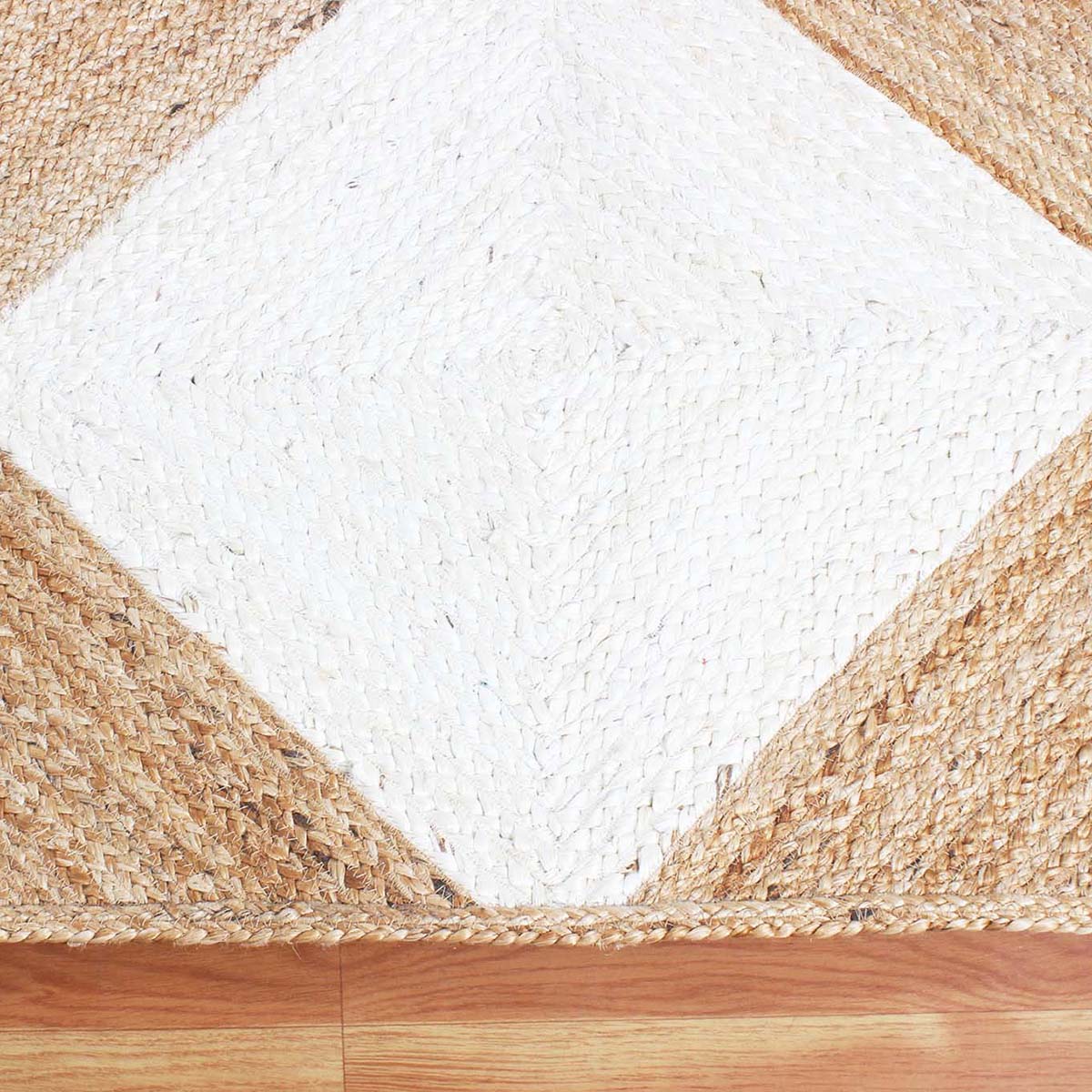 Hand Braided Geometric Beige White Bedroom Decor Jute Rug - Indian Rug Store