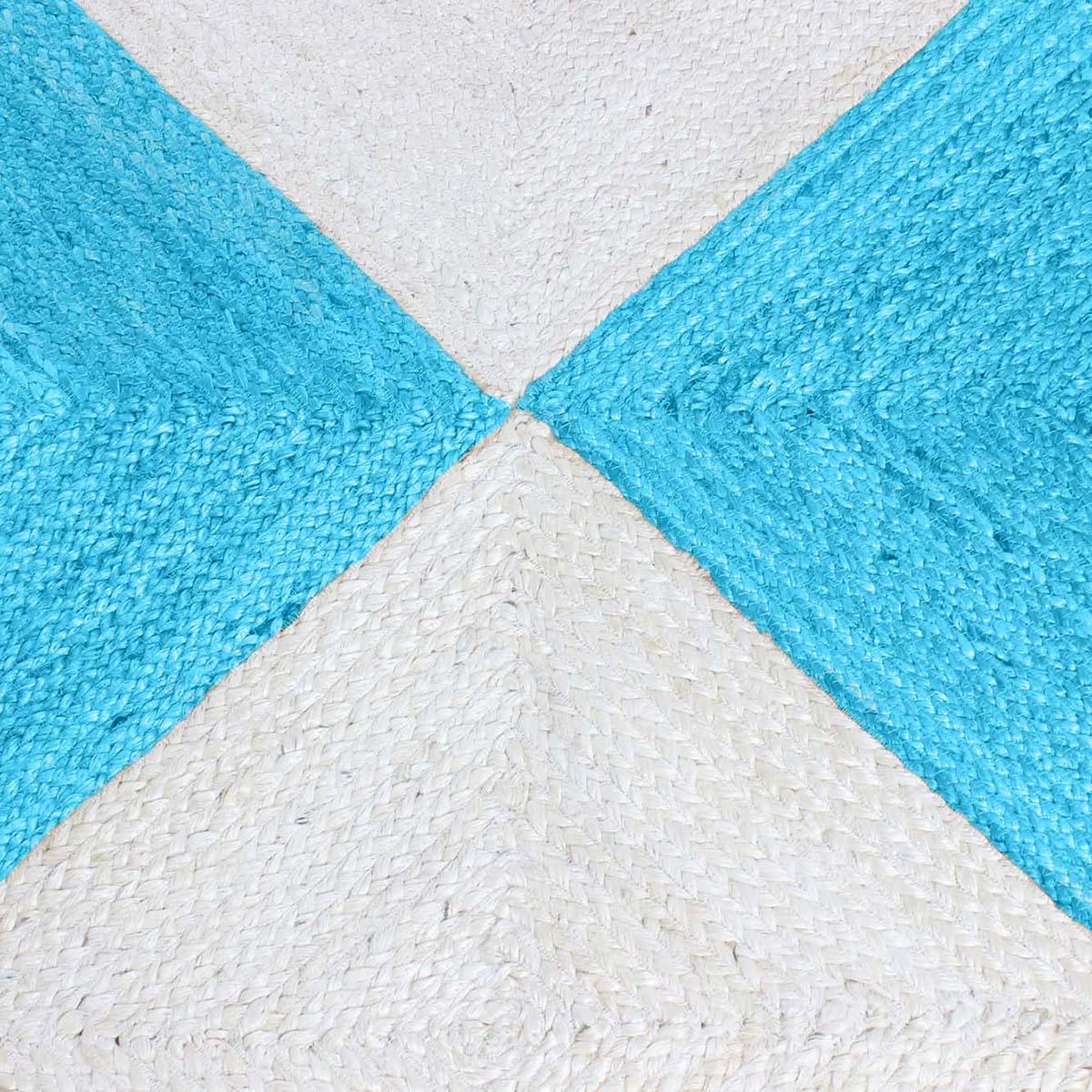 Hand Braided Geometric Turquoise Blue White Bedroom Decor Jute Rug - Indian Rug Store