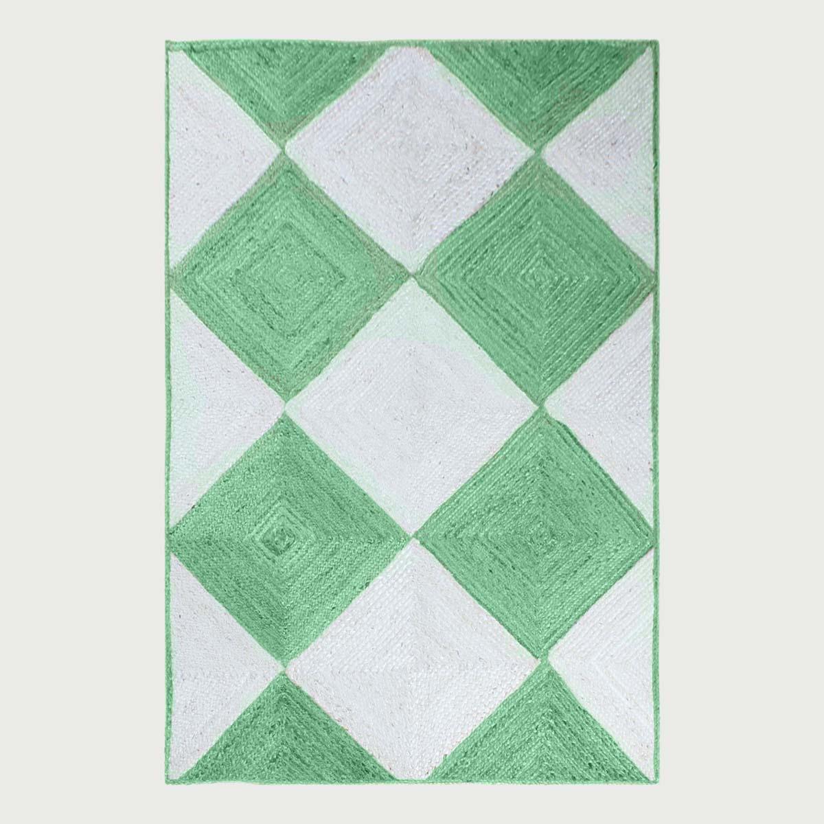 Hand Braided Geometric Farm House Decor Green White Jute Rug - Indian Rug Store