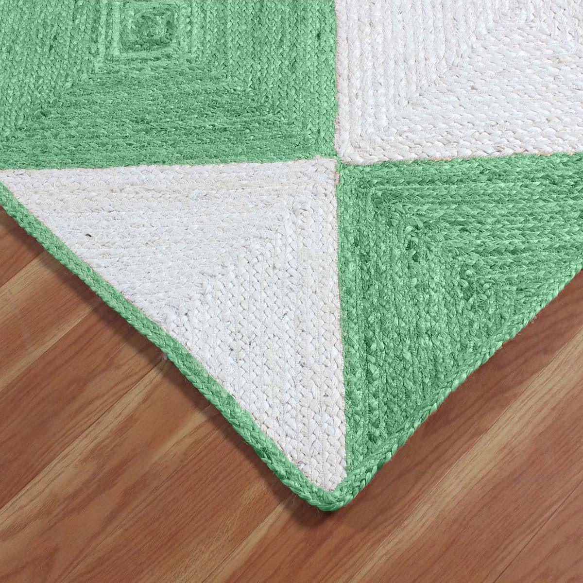 Hand Braided Geometric Farm House Decor Green White Jute Rug - Indian Rug Store