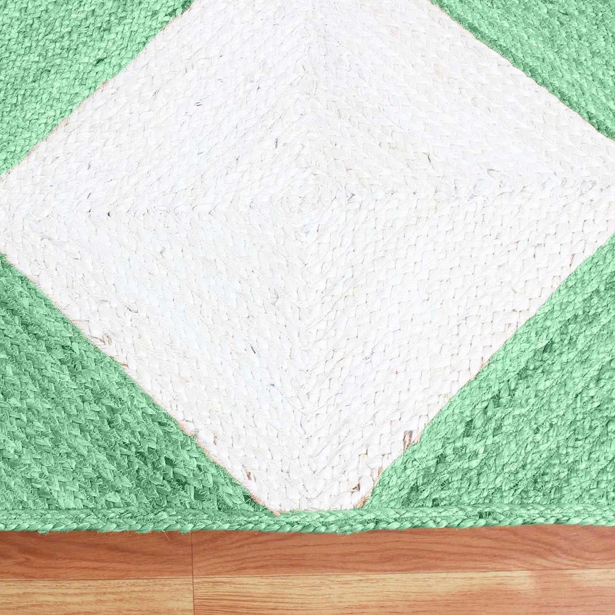 Hand Braided Geometric Farm House Decor Green White Jute Rug - Indian Rug Store