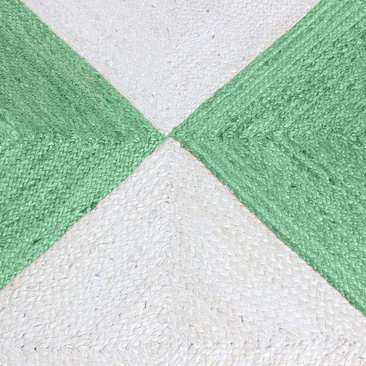 Hand Braided Geometric Farm House Decor Green White Jute Rug - Indian Rug Store