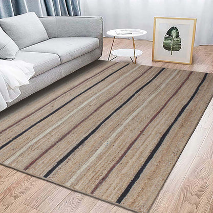 Hand Braided Striped Beige Multicolor Bedroom Decor Jute Rug - Indian Rug Store