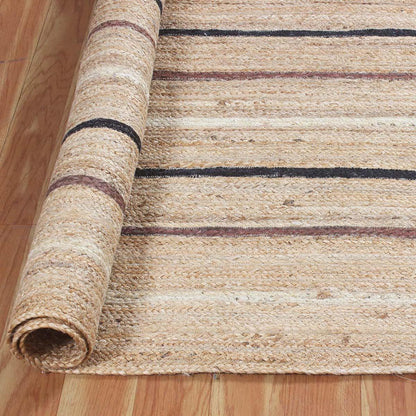 Hand Braided Striped Beige Multicolor Bedroom Decor Jute Rug - Indian Rug Store