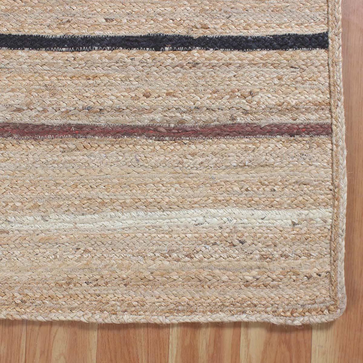 Hand Braided Striped Beige Multicolor Bedroom Decor Jute Rug - Indian Rug Store