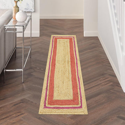 Beige Pink Bordered Hand Braided Jute Rug - Indian Rug Store